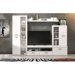 Mueble de Salón Moderno con Leds, Acabado en Andersen Pino, Medidas: 260 cm (Ancho) x 191 cm (Alto) 47,5 cm (Fondo)