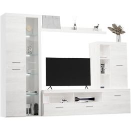 Mueble de Salón Moderno con Leds, Acabado en Andersen Pino, Medidas: 260 cm (Ancho) x 191 cm (Alto) 47,5 cm (Fondo)
