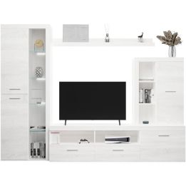 Mueble de Salón Moderno con Leds, Acabado en Andersen Pino, Medidas: 260 cm (Ancho) x 191 cm (Alto) 47,5 cm (Fondo)