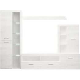 Mueble de Salón Moderno con Leds, Acabado en Andersen Pino, Medidas: 260 cm (Ancho) x 191 cm (Alto) 47,5 cm (Fondo)