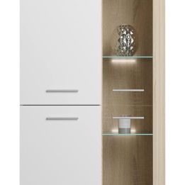 Mueble de Salón Moderno con Leds, Acabado en Cambria - Blanco, Medidas: 260 cm (Ancho) x 191 cm (Alto) 47,5 cm (Fondo)