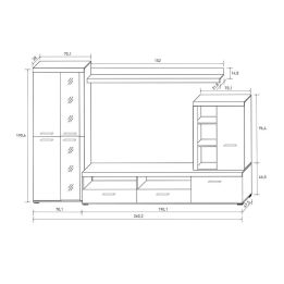 Mueble de Salón Moderno con Leds, Acabado en Cambria - Blanco, Medidas: 260 cm (Ancho) x 191 cm (Alto) 47,5 cm (Fondo)