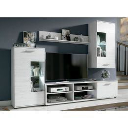 Mueble de Salón Moderno con Leds, Acabado en Andersen, Medidas: 229 cm (Ancho) x 200 cm (Alto) 38 cm (Fondo)