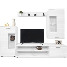 Mueble de Salón Moderno con Leds, Acabado en Andersen, Medidas: 229 cm (Ancho) x 200 cm (Alto) 38 cm (Fondo)