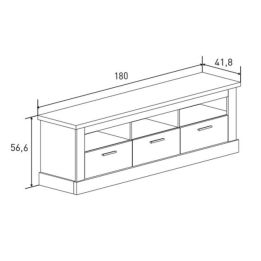 Mueble Mesa TV,Mesa de televisión 3 Puertas y 3 Estantes, Acabado en Color Cañón, Patas de Madera,180 cm Lar x 56,6 cm Al x 41,8