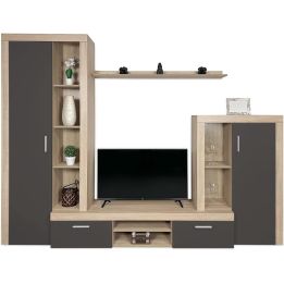 Meyvaser Mueble de salón y TV Composición de salón grande 263 Cm Cambrian- Grafito en madera de gran calidad