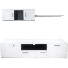Meyvaser Mueble de salón y TV Composición para salón 200 Cm Color Blanco Gran Espacio Almacenamiento