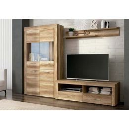 Mueble de Comedor, Mueble Salón, Acabado en Color Cañón, Medidas: 235 cm (Ancho) x 177 cm (Alto) x 41,4 cm (Fondo)