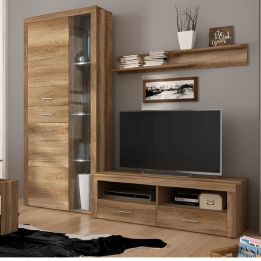 Mueble de Comedor, Mueble Salón, Acabado en Color Cañón, Medidas: 230 cm (Ancho) x 212 cm (Alto) x 41,4 cm (Fondo)