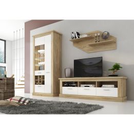 Mueble de Comedor, Mueble Salón, Acabado en Blanco y Cambria, Medidas: 276 cm (Ancho) x 201,6 cm (Alto) x 41,8 cm (Fondo)