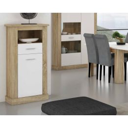 Mueble de Comedor, Mueble Salón, Acabado en Blanco y Cambria, Medidas: 297 cm (Ancho) x 201,6 cm (Alto) x 41,8 cm (Fondo)