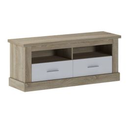 Mueble de Comedor, Mueble Salón, Acabado en Blanco y Cambria, Medidas: 297 cm (Ancho) x 201,6 cm (Alto) x 41,8 cm (Fondo)