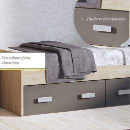 Cama Nido con 2 Cajones de Almacenaje – Puccini Grafito, 194,4 cm Largo x 98 cm Ancho x 58 cm Alto