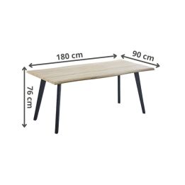 Mesa Comedor Madera Estilo Industrial, Patas metálicas Negras, Medidas 180 cm (Largo) x 90 cm (Ancho) 76 cm (Alto)