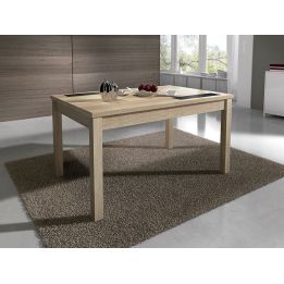 Mesa Comedor, Mesa de salón Extensible, Acabado en Color Cambria y Cristal, Medidas: 140-180 cm (Lar) x 90 cm (Anc) x 75 cm (Al)
