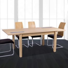 Mesa Comedor, Mesa de salón Extensible, Acabado en Color Cambria y Cristal, Medidas: 140-180 cm (Lar) x 90 cm (Anc) x 75 cm (Al)