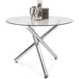 Mesa de Comedor Redonda | Tapa de Cristal y Pata Cromada | Diámetro 110 cm.