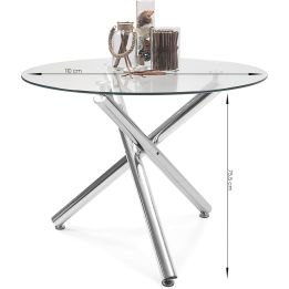Mesa de Comedor Redonda | Tapa de Cristal y Pata Cromada | Diámetro 110 cm.