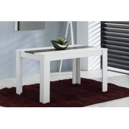 Mesa de Comedor Moderna 135x80x75 cm, Tapa MDF Blanco y Negro con Patas Blancas - Estilo Moderno
