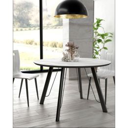Mesa de Comedor Fija Redonda | Imitación Mármol con Pata Metálica | Diámetro 120 cm x Alto 75 cm