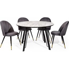 Mesa de Comedor Fija Redonda | Imitación Mármol con Pata Metálica | Diámetro 120 cm x Alto 75 cm
