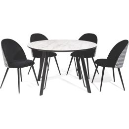 Mesa de Comedor Fija Redonda | Imitación Mármol con Pata Metálica | Diámetro 120 cm x Alto 75 cm
