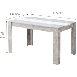 Mesa de Comedor Moderna 135x80x75 cm, Tapa MDF Gris Cemento y Blanco con Patas Resistentes - Estilo Moderno