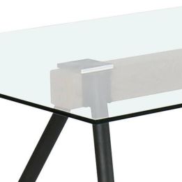Mesa de Comedor de Cristal Templado - Patas Metálicas Negras y Travesaño de Madera | Diseño Moderno | 140x90 x 75 cm