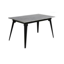 Mesa de Comedor Extensible Moderna – Acabado en Color Cemento y Patas Negro Mate | Ajustable de 140/180x 80x 75 cm