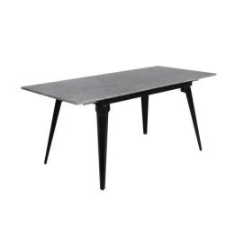 Mesa de Comedor Extensible Moderna – Acabado en Color Cemento y Patas Negro Mate | Ajustable de 140/180x 80x 75 cm