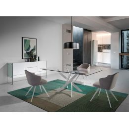 Mesa de Comedor Fija | Tapa de Cristal y Patas Metálicas | Medidas: 140 x 90 x 76 cm (Largo x Ancho x Alto)