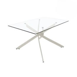 Mesa de Comedor Fija | Tapa de Cristal y Patas Metálicas | Medidas: 140 x 90 x 76 cm (Largo x Ancho x Alto)