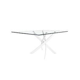 Mesa de Comedor Fija | Tapa de Cristal y Patas Metálicas | Medidas: 140 x 90 x 76 cm (Largo x Ancho x Alto)