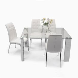 Mesa de Comedor con Tapa de Cristal Templado | Patas Metálicas | Dimensiones: 140 x 90 x 76 cm (Largo x Ancho x Alto)
