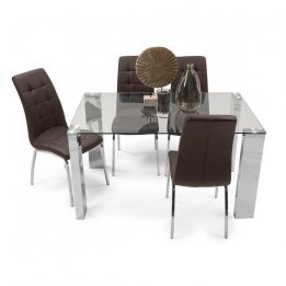 Mesa de Comedor con Tapa de Cristal Templado | Patas Metálicas | Dimensiones: 140 x 90 x 76 cm (Largo x Ancho x Alto)