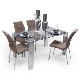 Mesa de Comedor con Tapa de Cristal Templado | Patas Metálicas | Dimensiones: 140 x 90 x 76 cm (Largo x Ancho x Alto)