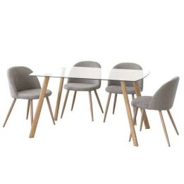 Mesa de Comedor Nórdica | Diseño con Tapa de Cristal Transparente y Patas de Metal Color Roble | Dimensiones: 140 x 80 x 76 cm