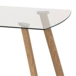 Mesa de Comedor Nórdica | Diseño con Tapa de Cristal Transparente y Patas de Metal Color Roble | Dimensiones: 140 x 80 x 76 cm