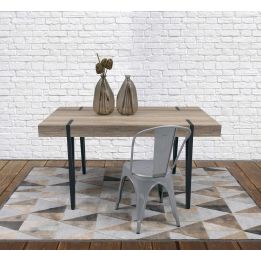 Mesa de Comedor o Cocina, MDF con Acabado Laminado Color Canyon | Patas Metálicas Negras | Medidas: 150 x 90 x 75 cm