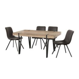 Mesa de Comedor o Cocina, MDF con Acabado Laminado Color Canyon | Patas Metálicas Negras | Medidas: 150 x 90 x 75 cm