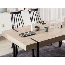 Mesa de Comedor o Cocina| MDF con Acabado Laminado Color Roble Sonoma | Patas Metálicas Negras | Medidas: 150 x 90 x 75 cm