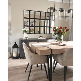 Mesa de Comedor o Cocina| MDF con Acabado Laminado Color Roble Sonoma | Patas Metálicas Negras | Medidas: 150 x 90 x 75 cm
