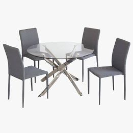 Mesa Redonda con Tapa de Cristal y Estructura Metálica Pata Cromada | Medidas: 110 x 73 cm