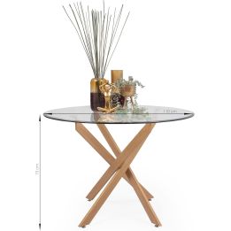 Mesa Redonda con Tapa de Cristal y Estructura Metálica Acabado Madera | Medidas: 110 x 73 cm