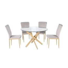 Mesa Redonda con Tapa de Cristal y Estructura Metálica Acabado Madera | Medidas: 110 x 73 cm