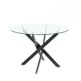 Mesa Redonda con Tapa de Cristal y Estructura Metálica Pata En Color Negro | Medidas: 110 x 73 cm