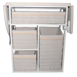 Mueble de plancha Lisboa color blanco con 4 cajones de almacenamiento y ruedas