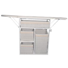 Mueble de plancha Lisboa color blanco con 4 cajones de almacenamiento y ruedas