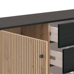Aparador de Estilo Artisan Negro con 2 Puertas y 4 Cajones - Medidas 157x40x92,5 cm