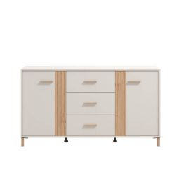 Aparador en Melamina Cashmere y Roble Artisan con Puertas, Mueble de Almacenaje - Medidas 163,5x40x90,5 cm
